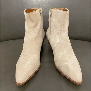 Lucky Brand Suede Leather Tan/Cream western style Boots Bootie Size US 6.5
